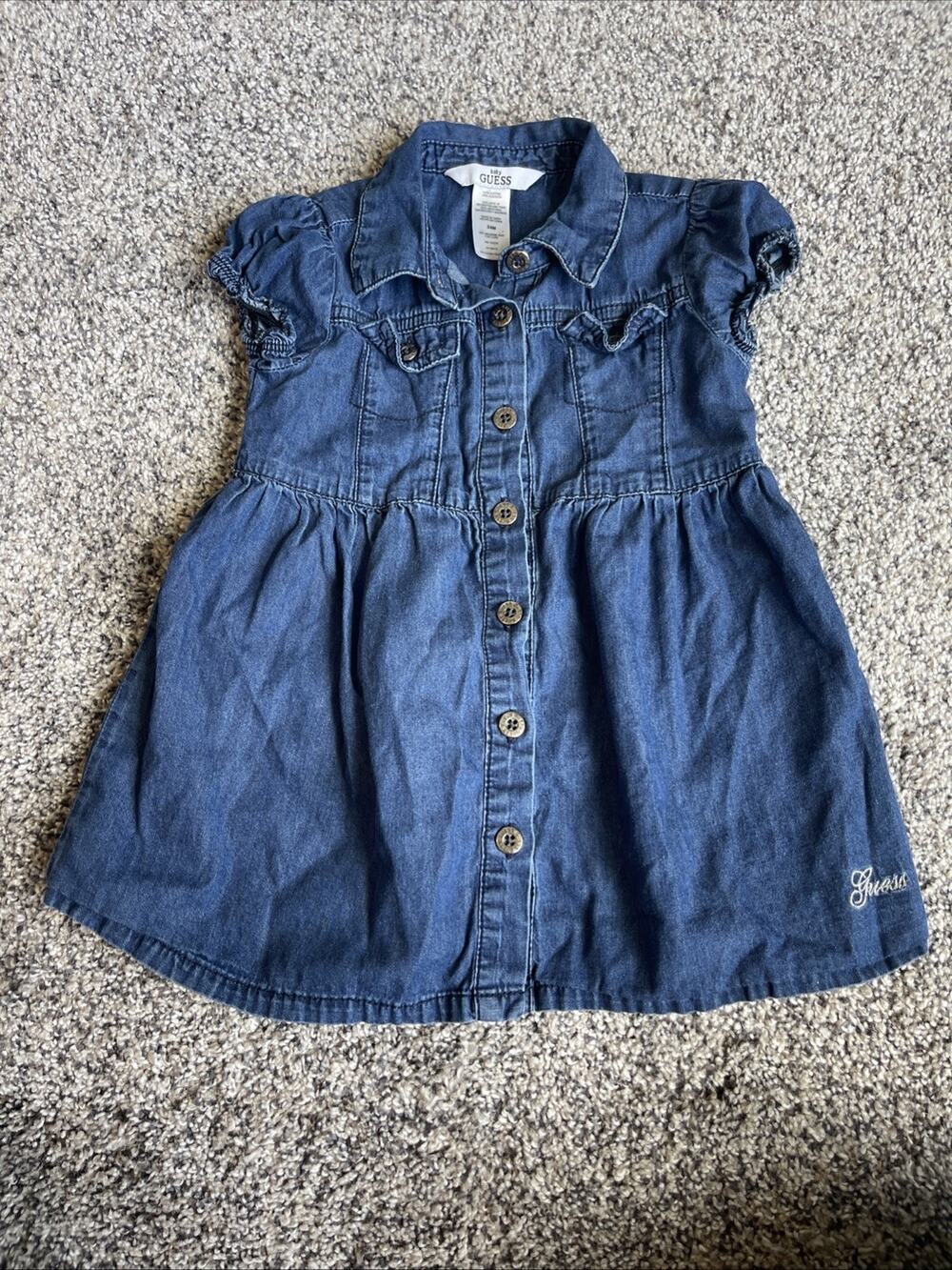 Baby Guess Girl’s Size 24 Months Blue Lightweight Chambray-like Button-up Dress